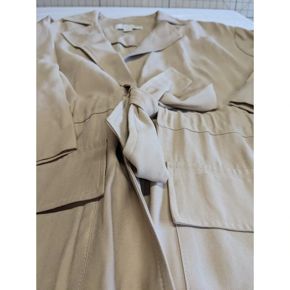 Madison Grey XS‎ Tan Utility Jacket Tie Waist 3/4 Sleeve Rayon Twill Womens